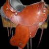 This saddle was made for Monique of Texas. A 15 inch custom tree made by Warren Wright. Equiped with ¾ inlaid padded seat, ¾ english rigging with 1 inch biothane billets. Completed with solid brass hardware. Saddle weights a wopping 15 lbs.